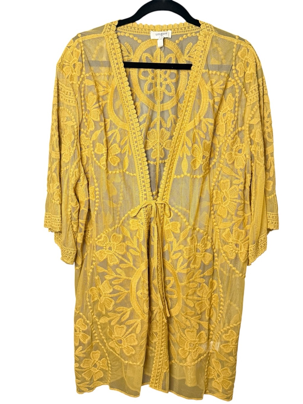 Umgee Mustard Yellow Embroidered Lace Kimono